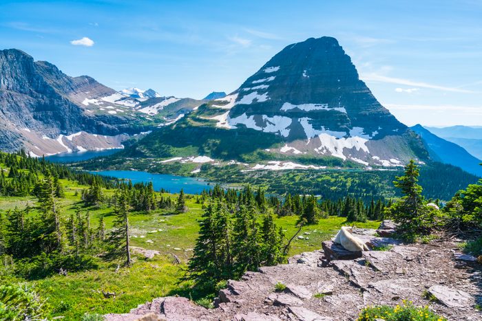 logan pass trail in Glacier national park on sunny day,Montana,usa.