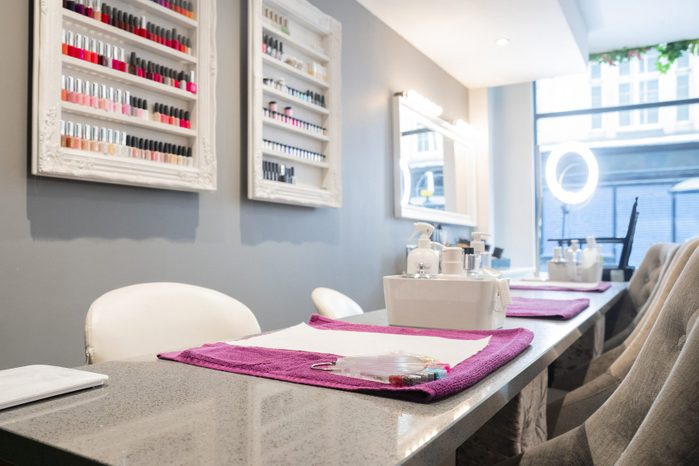 clean manicure station in a nail salon