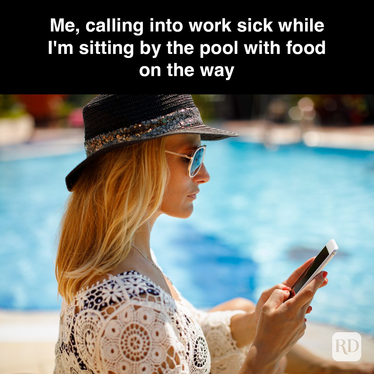 63 Me Calling Into Work Sick While I'm Sitting By The Pool With Food On The Way Gettyimages 1155450366