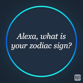 glowing circle with an Alexa question in center about zodiac signs
