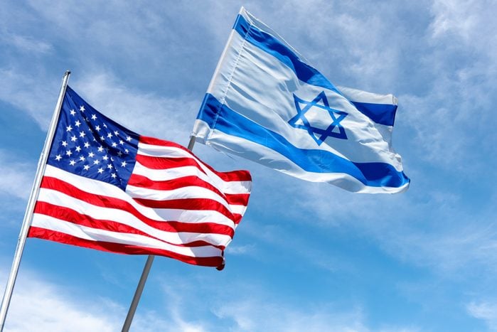 United States and Israel flags, Jerusalem, Israel