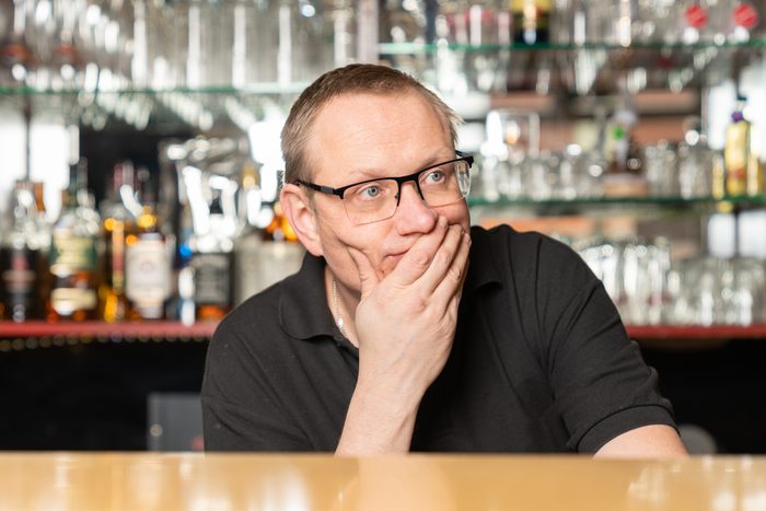 pub host worries because he has no guests in his pub