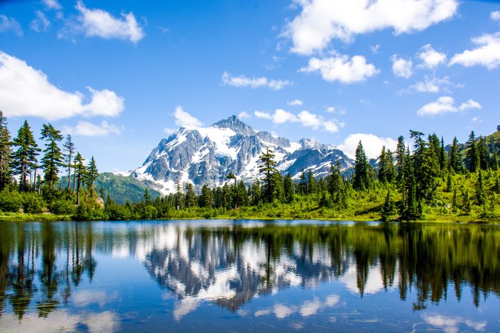 Mt. Shuksan reflected in Picture lake at North Cascades National Park, Washington, USA