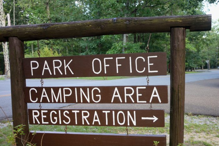 Park office camping area registration sign
