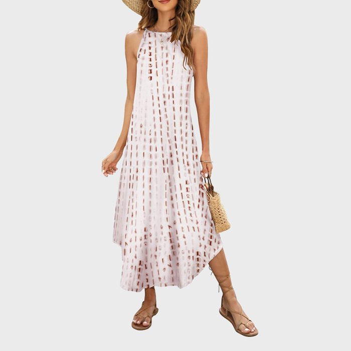 Halife Womens Summer Casual Sleeveless Beach Dress Long Halter Side Slit Maxi Sun Dresses
