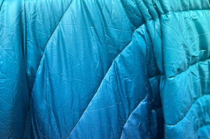 close up of a Rumpl Camping Blanket with water drops