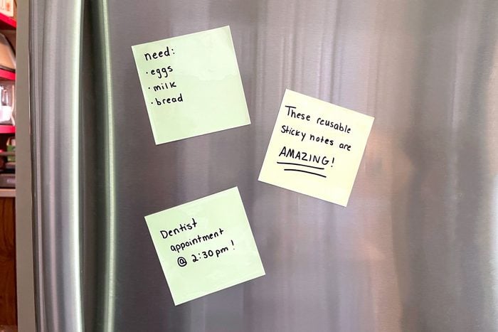 Reusable Sticky Notes on a stainless steel fridge