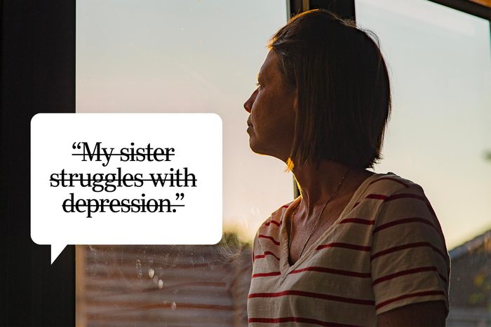Speech bubble text: "My sister struggles with depression"