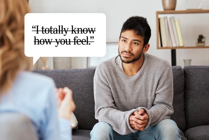 Speech bubble text: "I totally know how you feel."