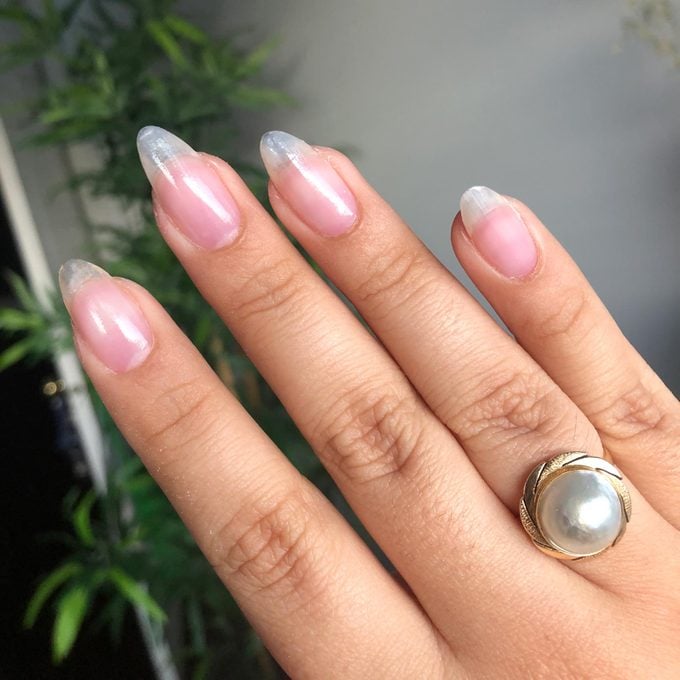finger nails with Pink Armor Nail Gel only