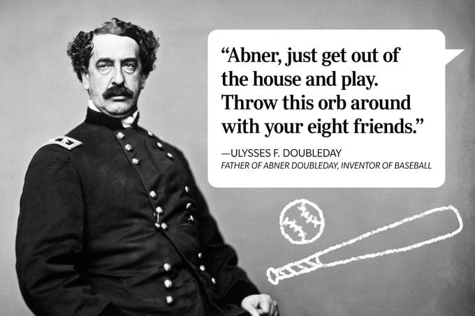 Speech bubble with an advice quote over a photo of Abner Doubleday
