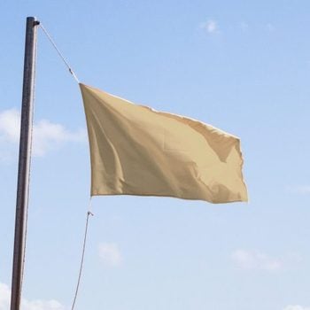 Beige flag flying on a flagpole