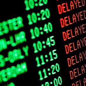 Flight Delays displayed on a Delayed Departures / Arrivals Screen