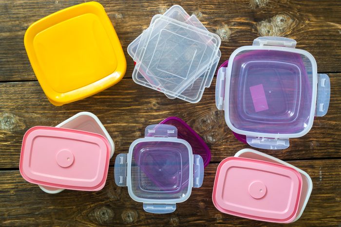 Empty plastic containers for food.