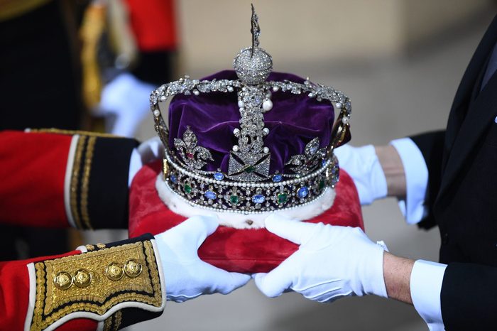 Queen's iconic Imperial State Crown in tyrian purple
