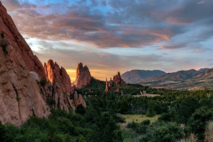 Purple sky during sunrise over The Garden of The Gods