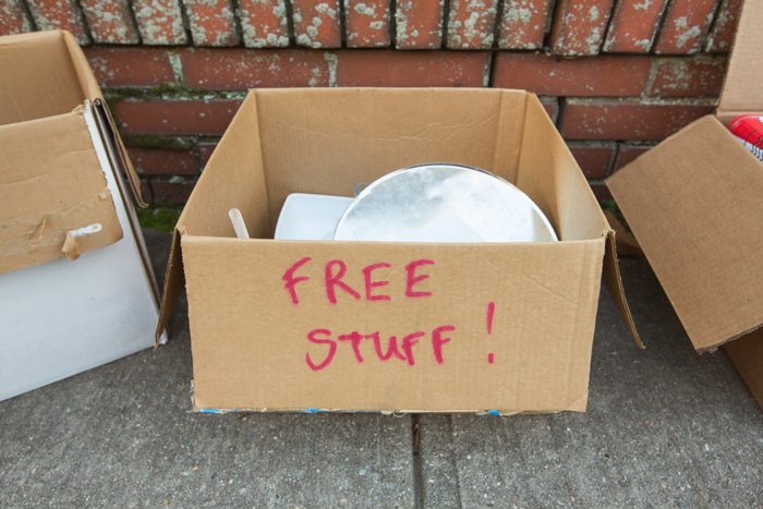 Sustainable lifestyle: Free Stuff in Cardboard Box, Caring Community Neighborhood Charity and Generosity
