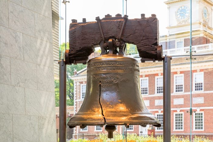 Liberty Bell with Independence Hall in background