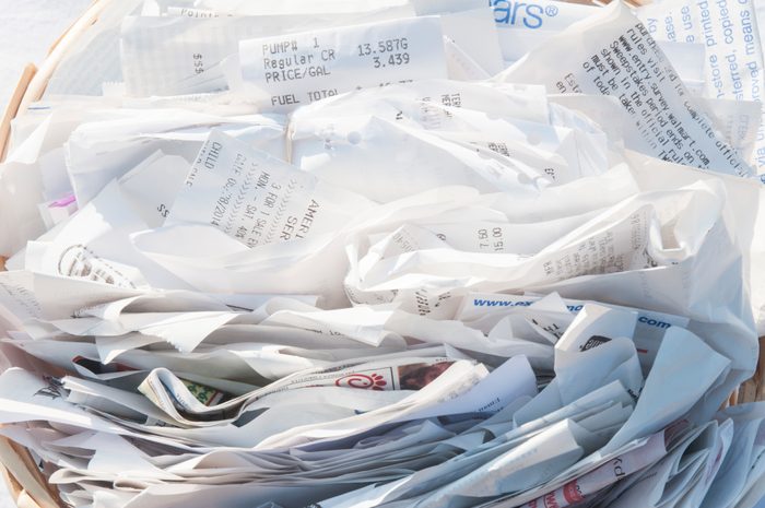 Paper Receipts in Basket, Close-Up