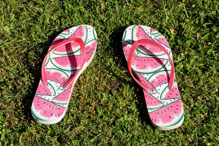 Flip Flop Sandals on a Lawn in Summer