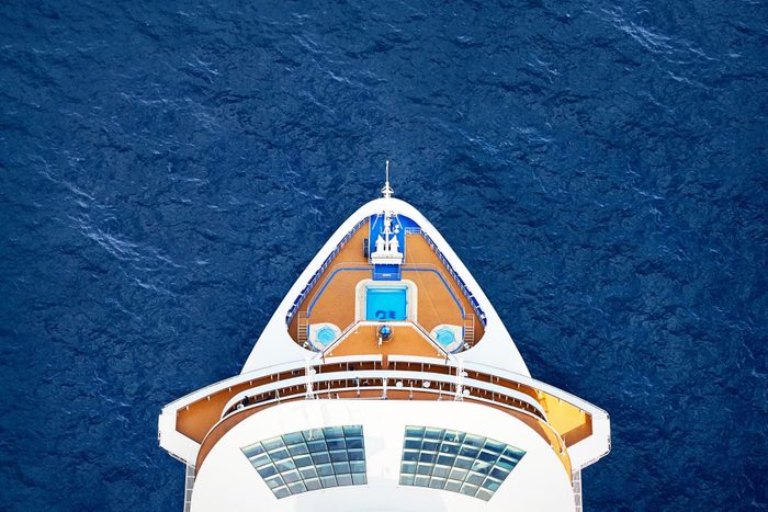 Majestic Princess Overhead Cruise Ship Surrounded by Blue water