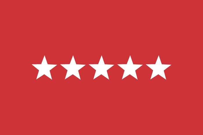 five white stars on a red background