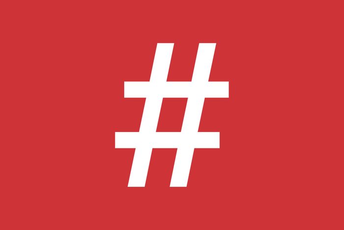 white hashtag on a red background