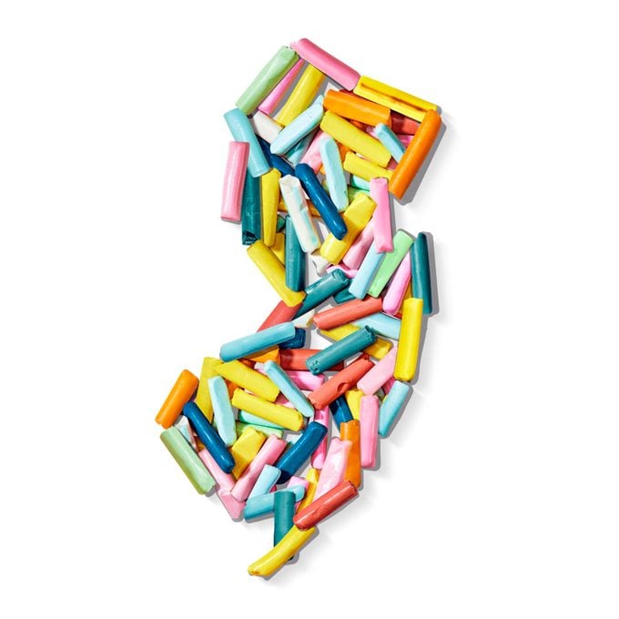 Saltwater taffy in the shape of New Jersey