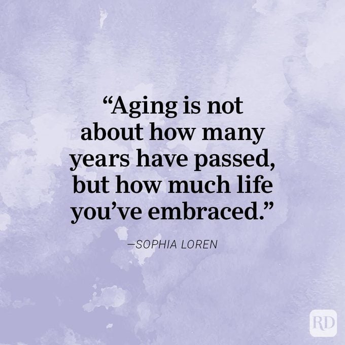 Quote about aging by Sophia Loren on watercolor background