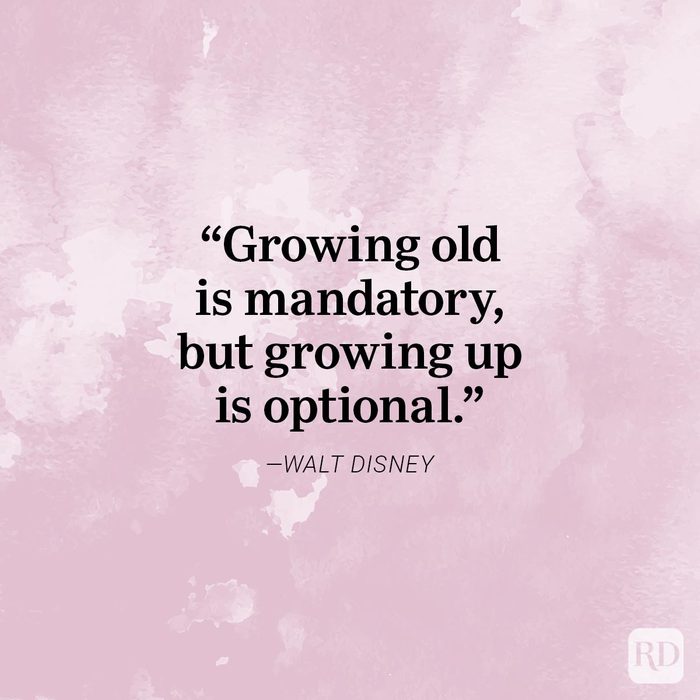 Quote about aging by Walt Disney on watercolor background