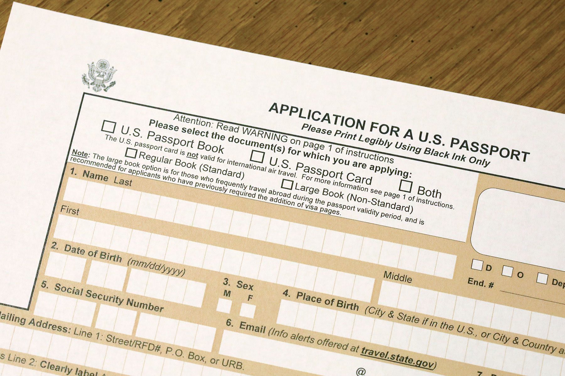 Government Passport Application From The U.s. Department Of State