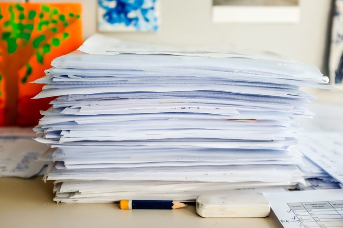 Stack of papers at office