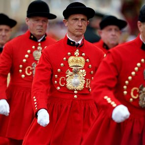 The King's Cypher on a ceremonial uniform, pictured at Buckingham Place on May 6, 2023 in London, England.