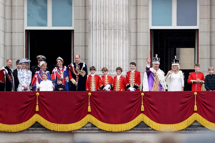 Britain's King Charles III, Queen Camilla and members of the royal family stand on the balcony of Buckingham Palace after King Charles III's coronation ceremony in London, Britain, May 6, 2023.