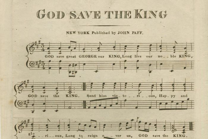 Sheet music cover image of the song 'God Save the King', with original authorship notes reading 'na', United States, 1900.