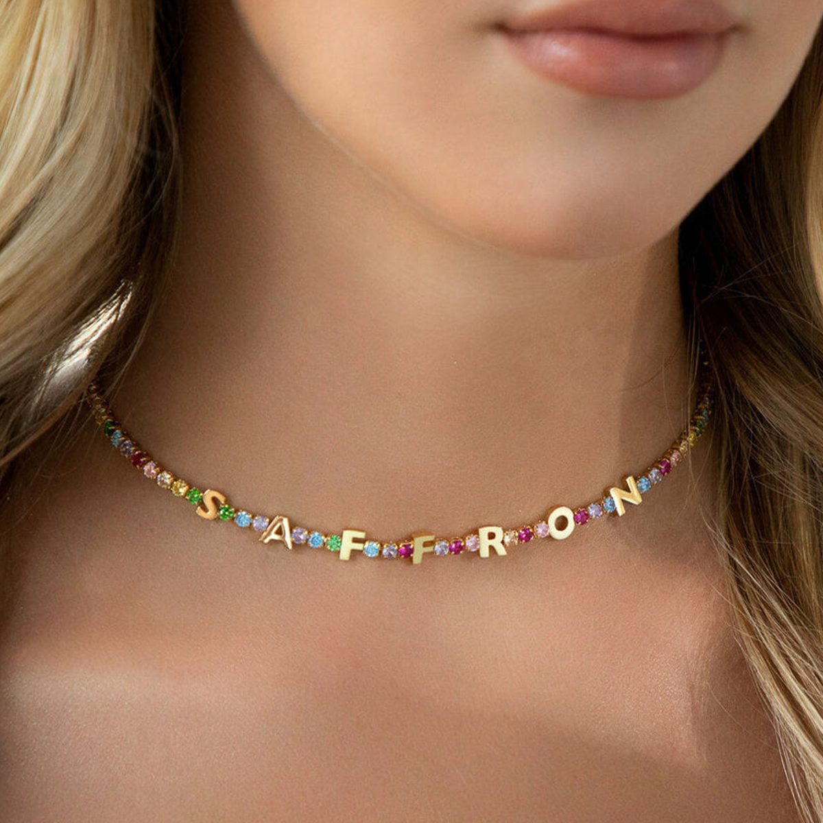 Custom Name Rainbow Tennis Necklace