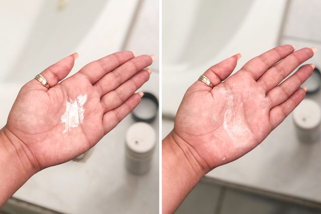 Before and After of Mixing Dermalogica Daily Microfoliant Powder on Hand with Water