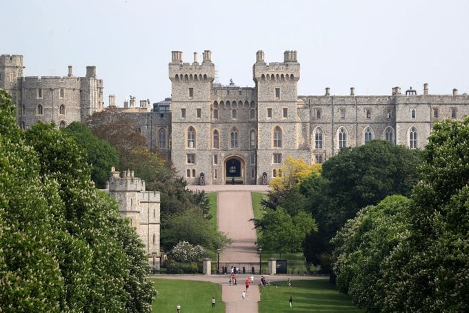 A general view of people on The Long Walk and Windsor Castle, with Queen Elizabeth II in residence, on May 08, 2020 in Windsor, United Kingdom