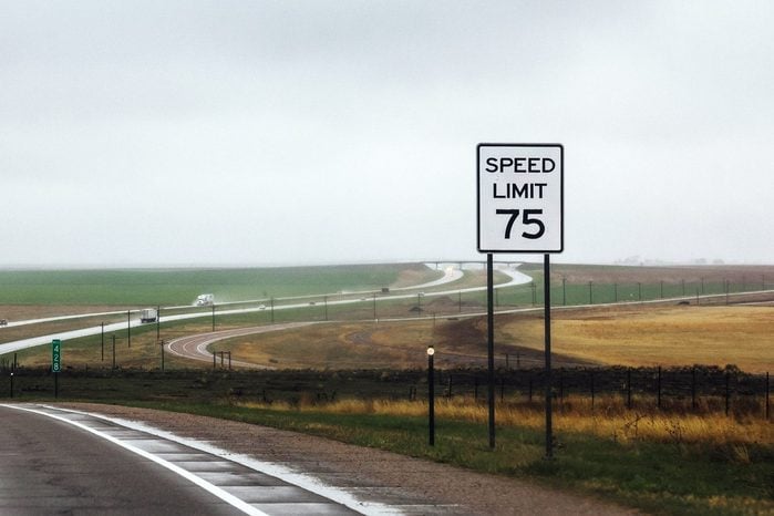speed limit sign of 75 On the road from Kansas to Colorado.
