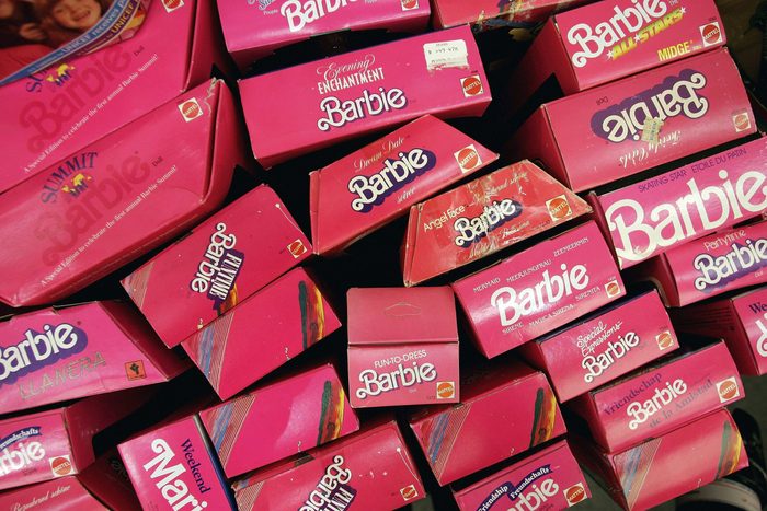 Pink boxes of barbie dolls lie at Christies South Kensington as part of a collection of 4,000 barbie dolls that will be auctioned today on September 26, 2006 in London, England