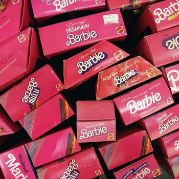 Pink boxes of barbie dolls lie at Christies South Kensington as part of a collection of 4,000 barbie dolls that will be auctioned today on September 26, 2006 in London, England