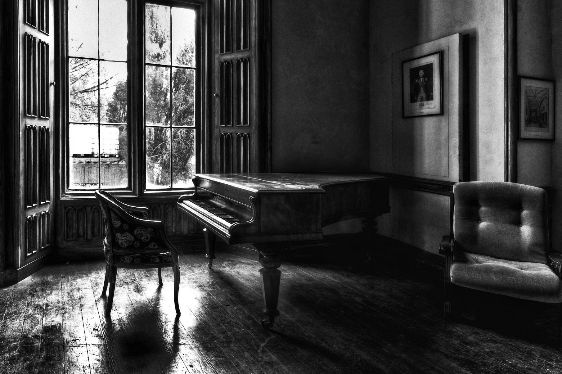 piano in an old haunted house