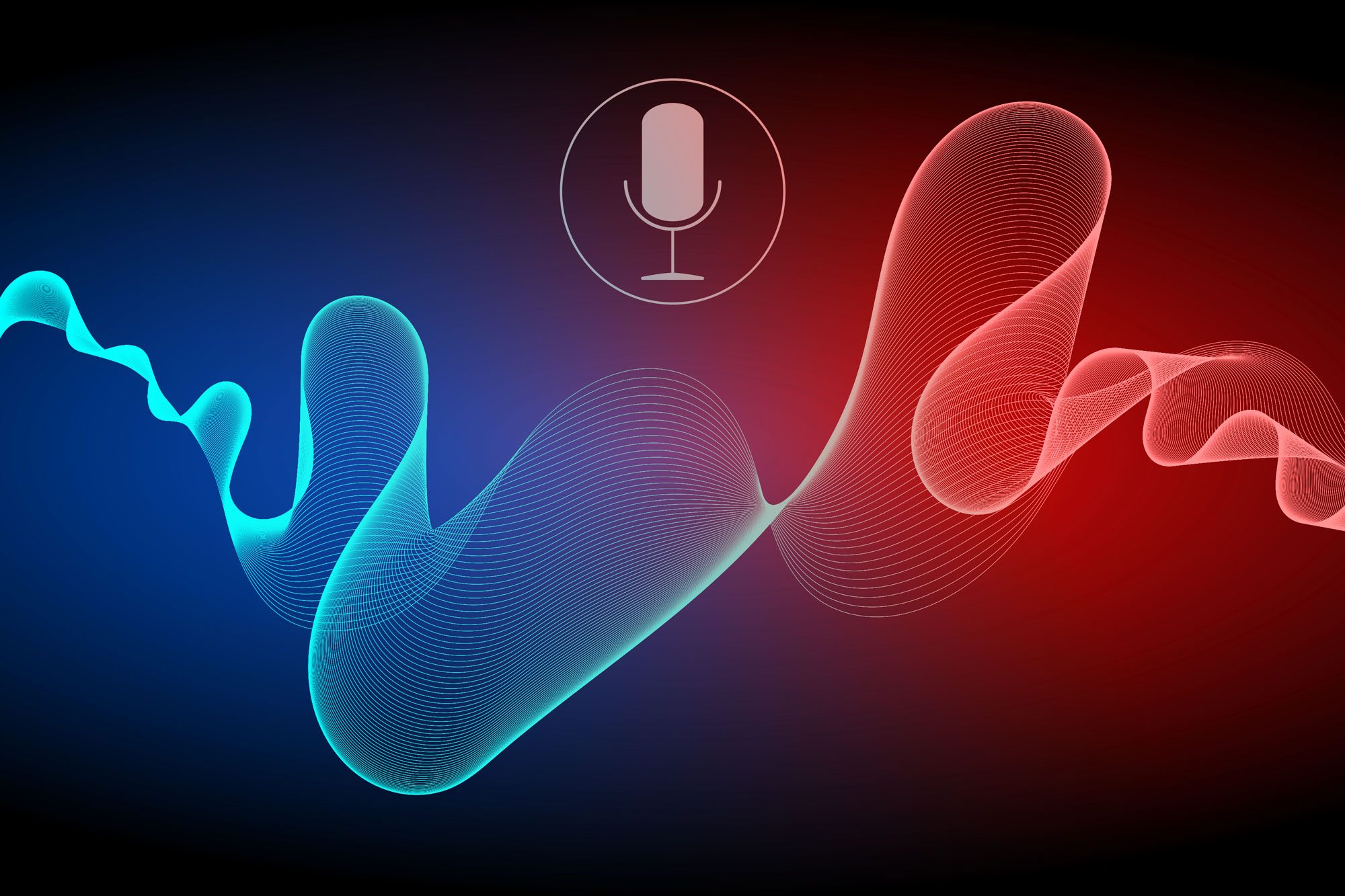 Voice Recognition symbol With A Microphone And Soundwaves that go from blue to red