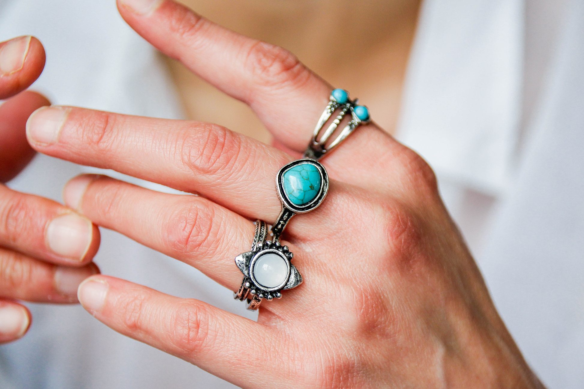 Jewelry, silver rings, turquoise