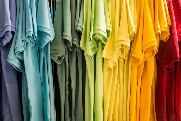 Hanging T Shirts in rainbow colors