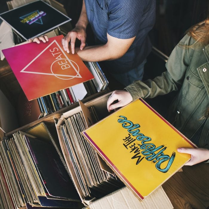 Young people in a record shop