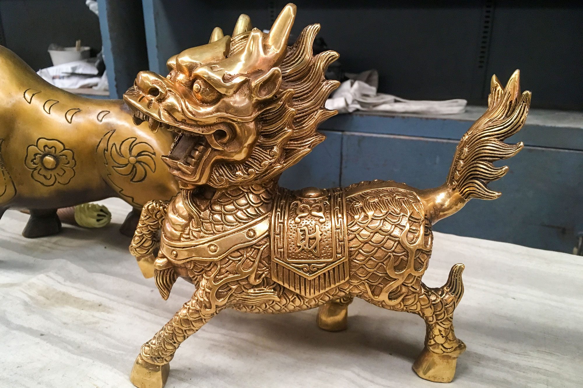Golden Chinese Lion Sculpture