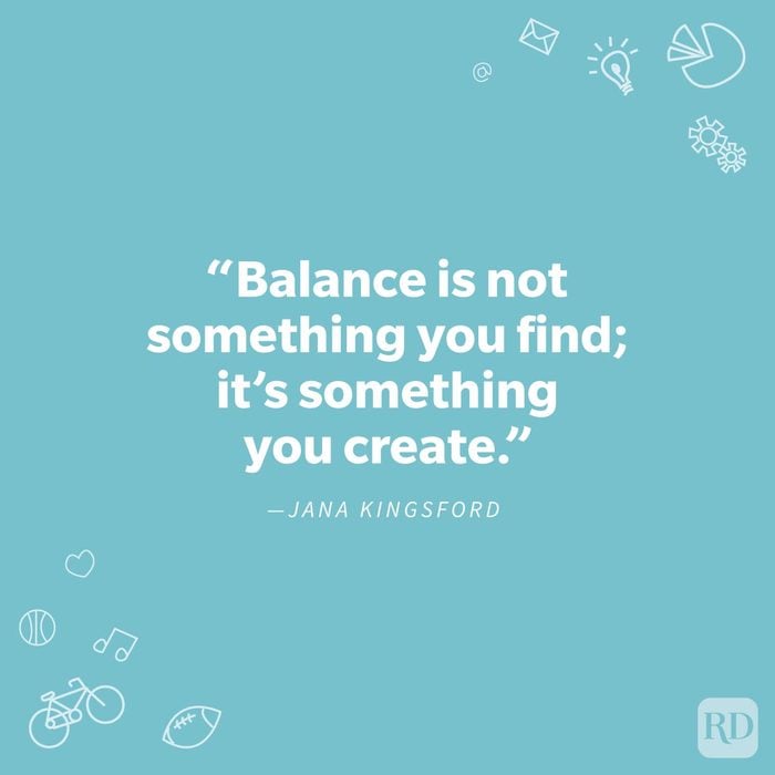 Quote about work-life balance by Jana Kingsford on solid blue background
