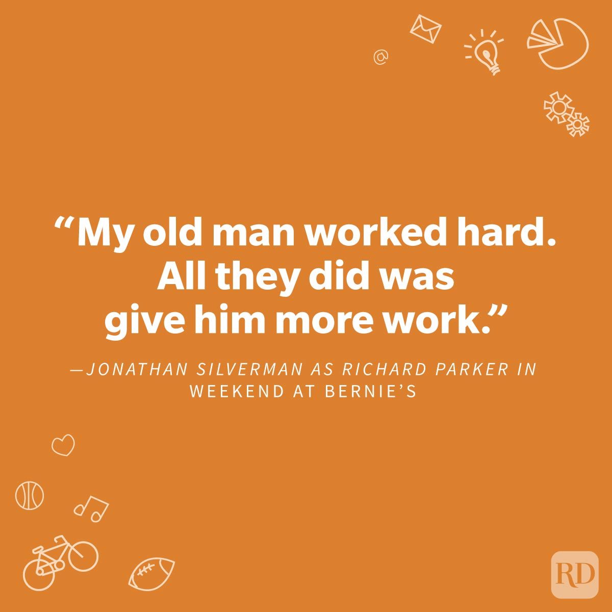 Quote about work-life balance by Jonathan Silverman on solid orange background
