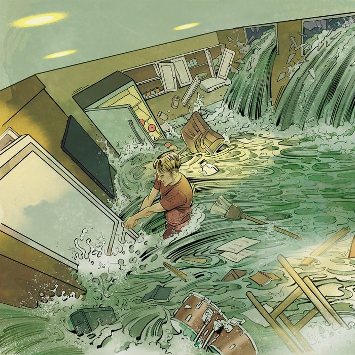 Illustration of an apartment being flooded
